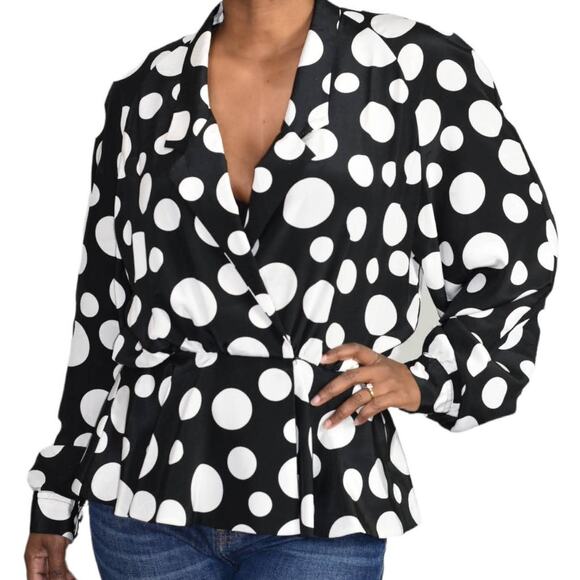 Vintage Lilli Ann Blouse Black White Peplum Oversized Top 70s Polka Dot Medium - Picture 10 of 14